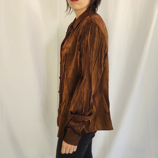 90s/Y2K Bronze Button Down Blouse