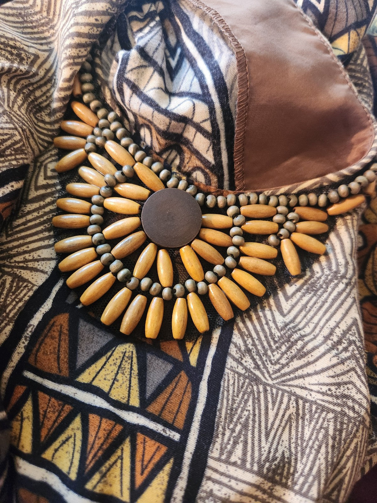 90s/00s Brown Beaded Rayon Day Dress