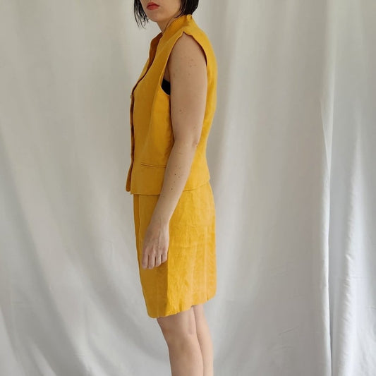 80s/90s Yellow Linen Skirt Set