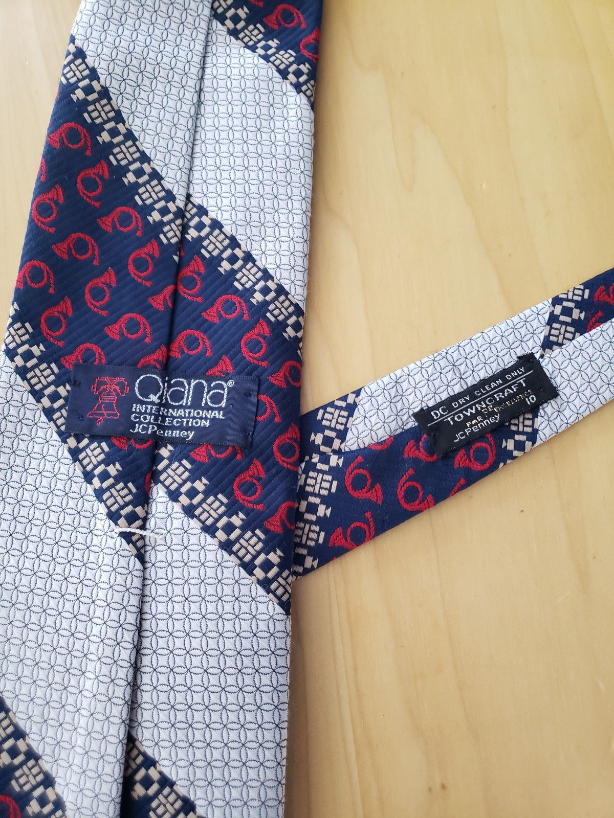 80s/90s French Horn Print Wide Tie