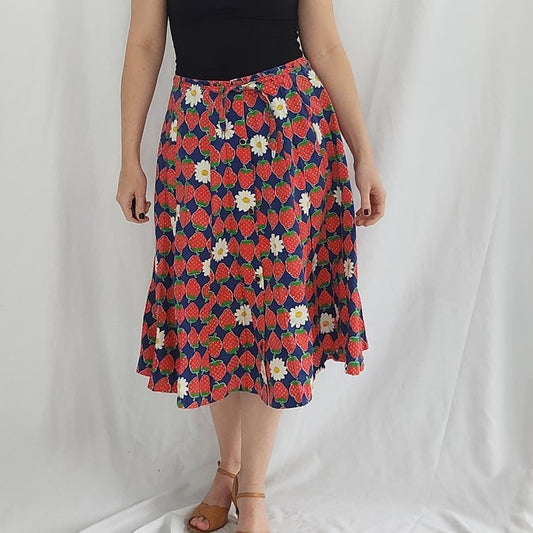 70s Handmade Strawberry and Daisy Print Skirt and Kerchief