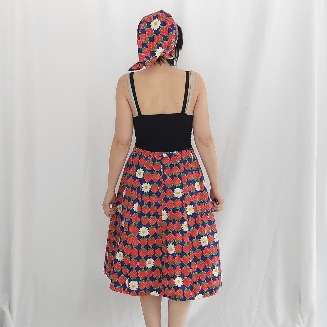 70s Handmade Strawberry and Daisy Print Skirt and Kerchief