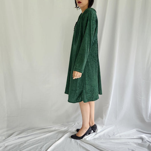 90s Green Crushed Velvet Long Sleeve Dress