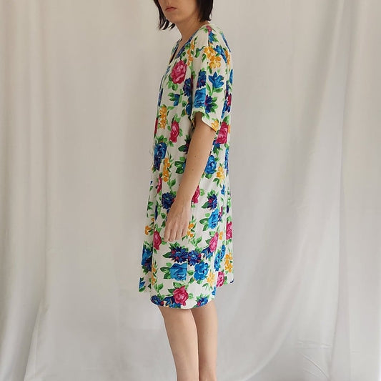 90s Bright Floral Tshirt Dress
