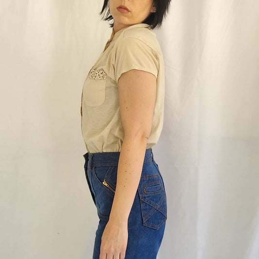 70s Tan Short Sleeve Button Down Shirt