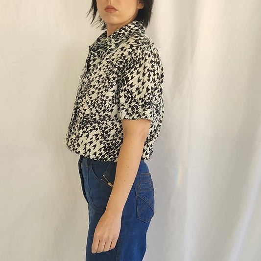 70s Black and White Ladies Button Down