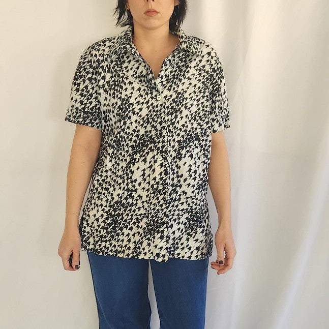 70s Black and White Ladies Button Down