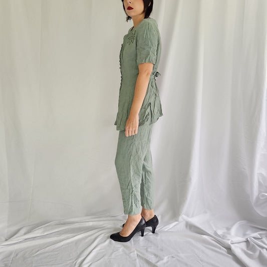 90s Green Top and Pants Set