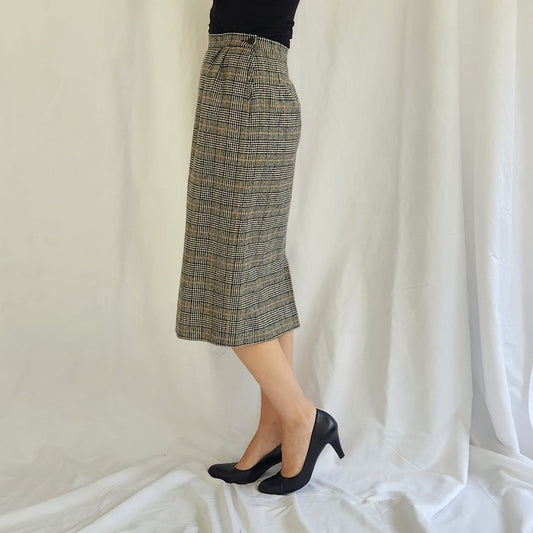 80s Black and White Pendleton Plaid Pencil Skirt