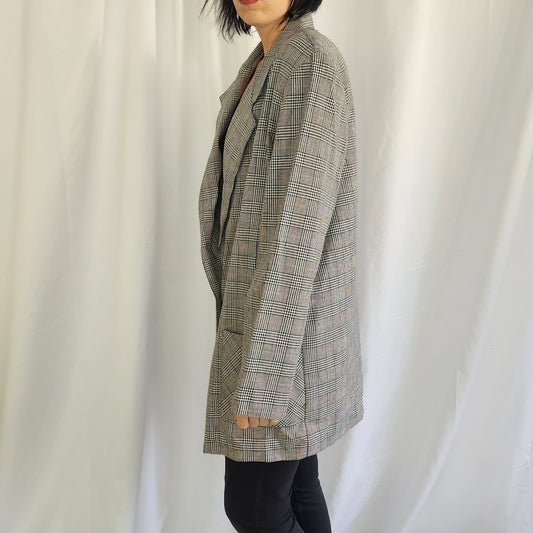 90s Black and White Plaid Blazer