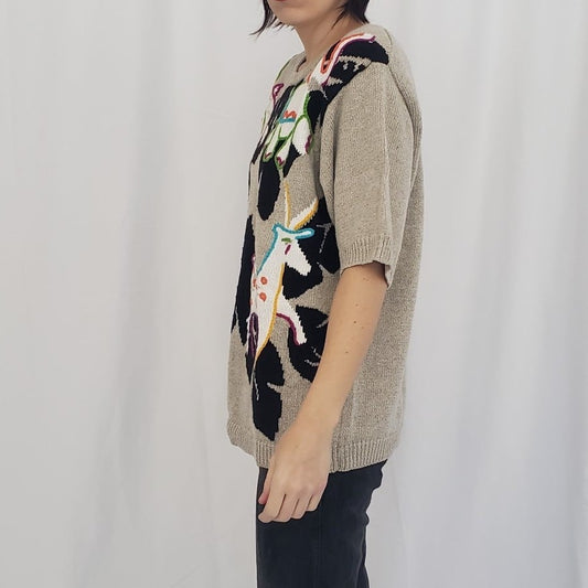 90s I.B. Diffusion Jungle Animal Theme Short Sleeve Sweater