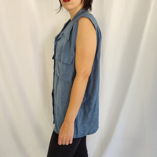 90s/Y2K Blue Silk Blouse
