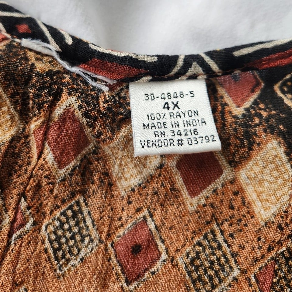 80s Yellow, Brown, and Black Rayon Blouse