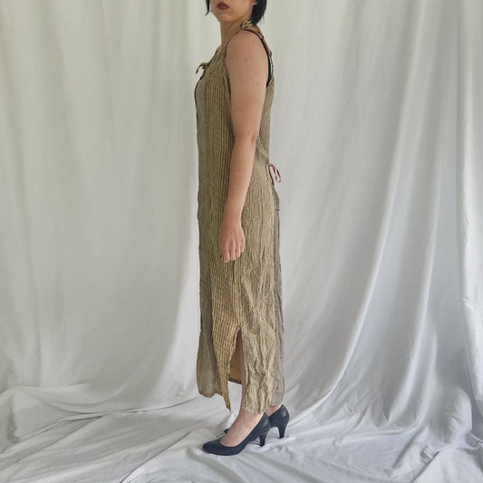 90s Plaid Rayon Multicolor Maxi Dress