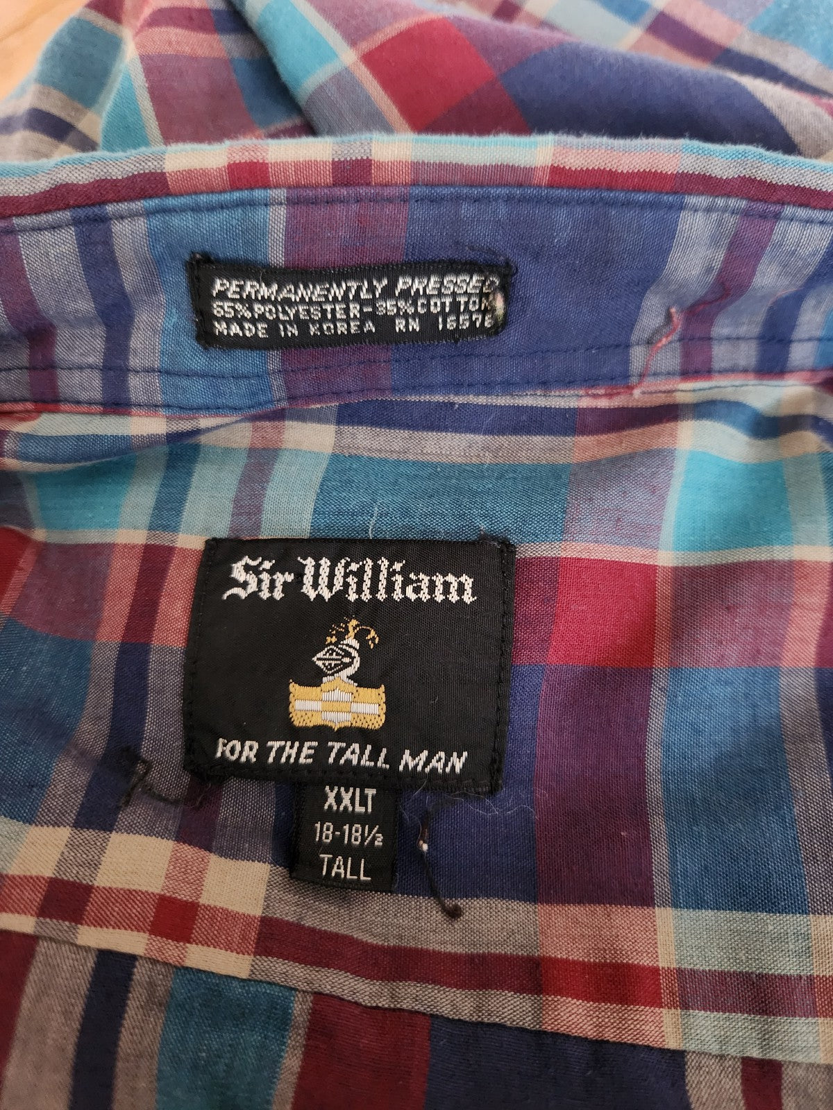 80s Teal, Purple, and Blue Plaid Shirt