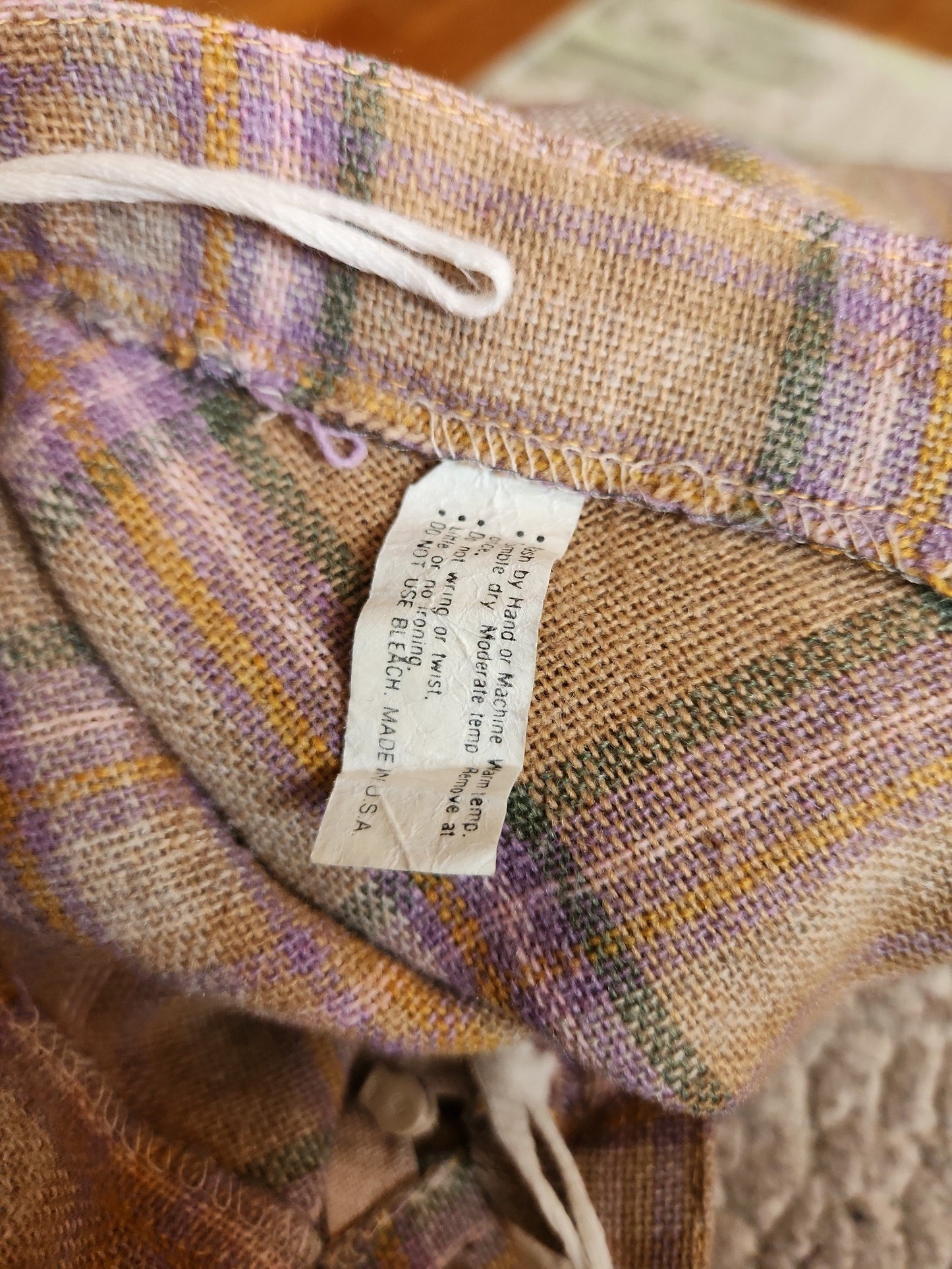 70s Tan Plaid Midi Skirt