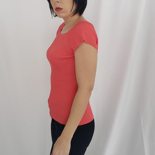 Y2K Pink Ribbed Square Neck Top