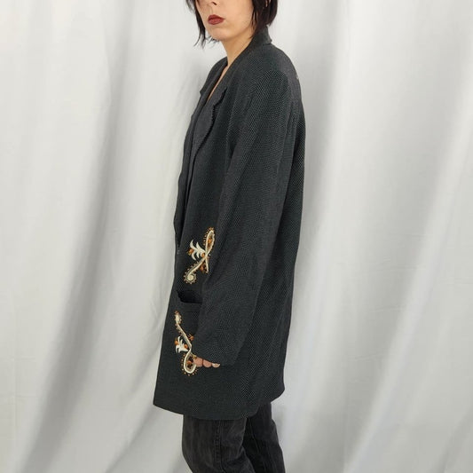 90s Black and White Polka Dot Rayon Blazer