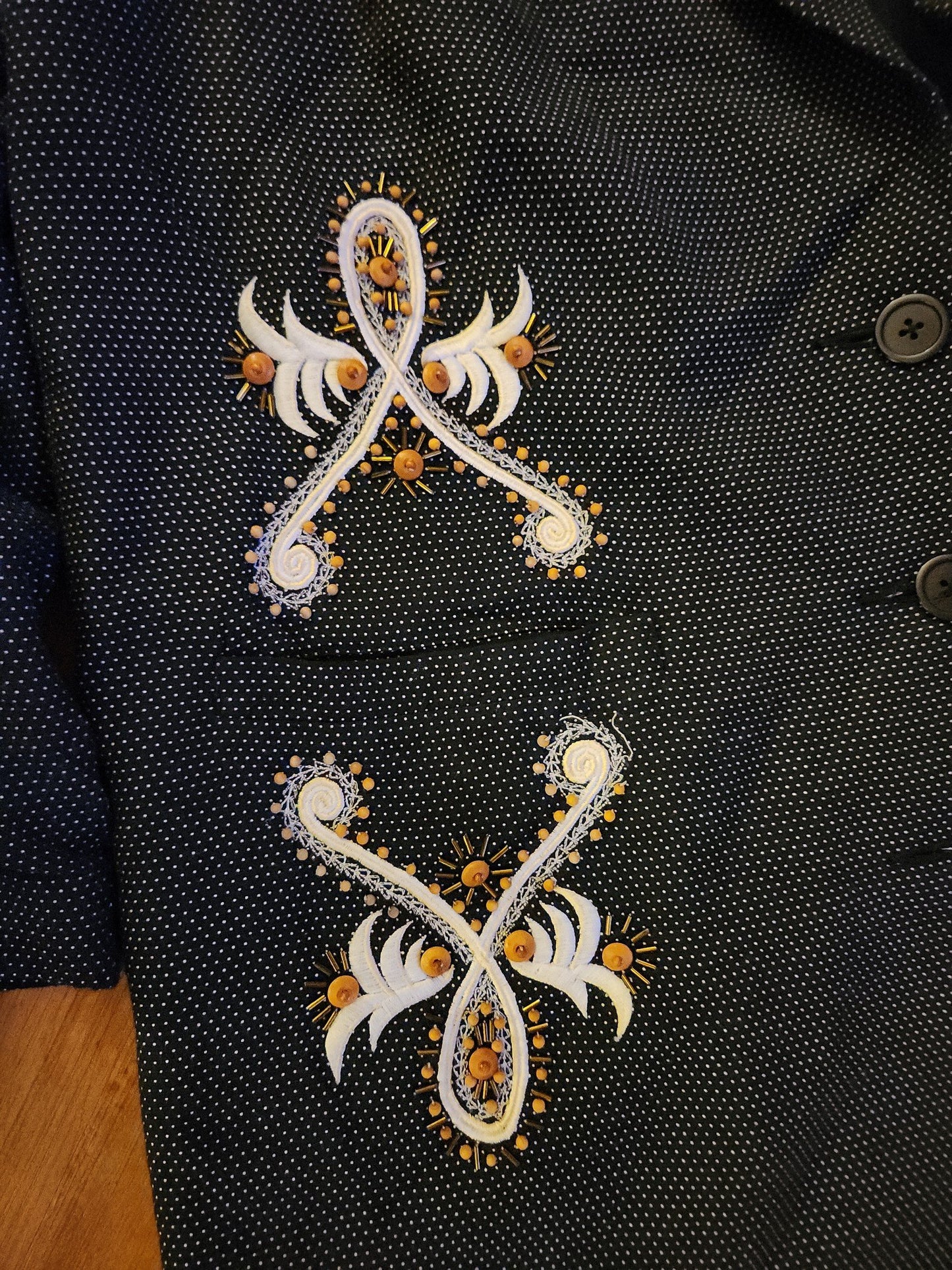 90s Black and White Polka Dot Rayon Blazer