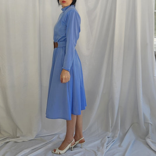 80s Periwinkle Long Sleeve Midi Dress