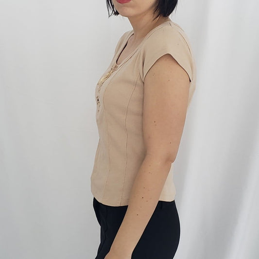 Y2K Pink Lace Up Top