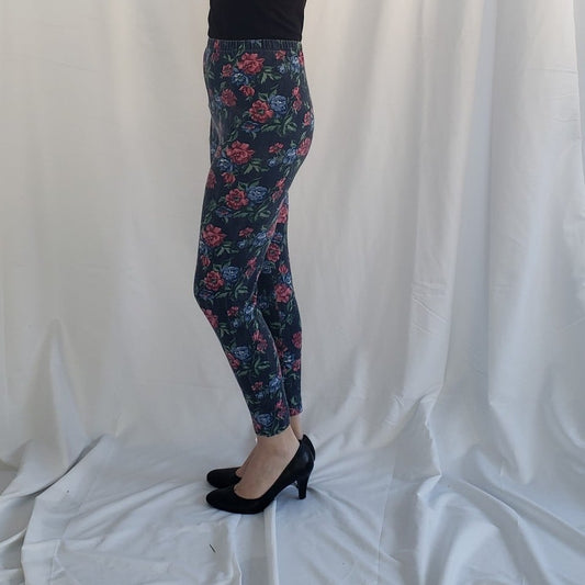 90s Blue and Pink Floral Leggings
