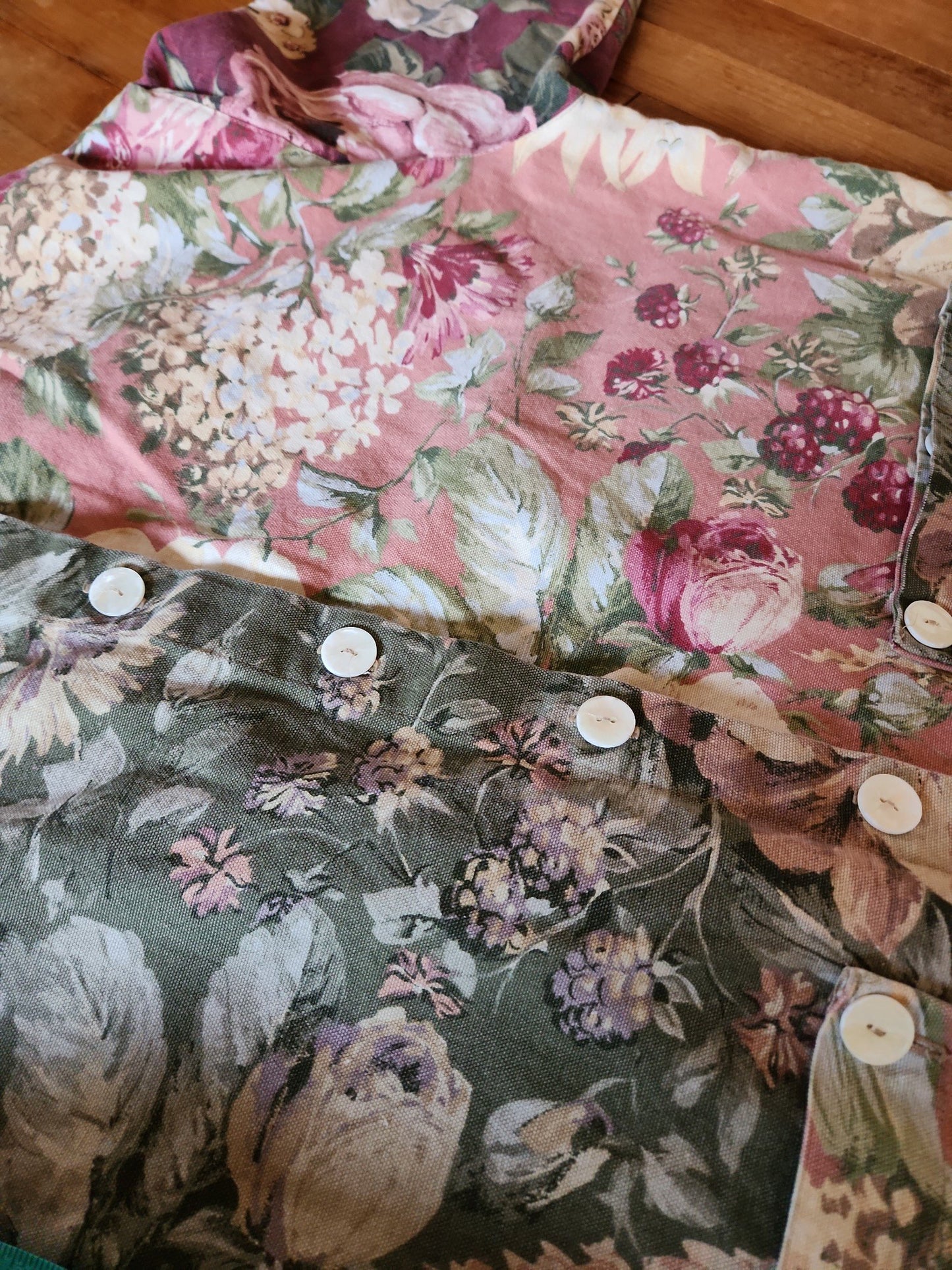 90s Green and Pink Floral Oversize Jacket or Dress