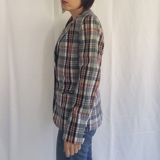 Vintage Brown and Blue Plaid Blazer