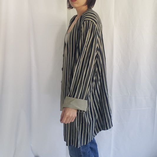 90s Tan and Blue Striped Blazer