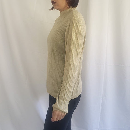 90s Gold Ribbed Silk Mock Turtleneck Top