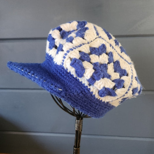Vintage Blue and White Crochet Cap