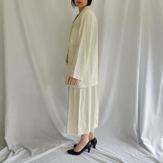 80s Cream Silk Oversize Blazer and Skirt Set