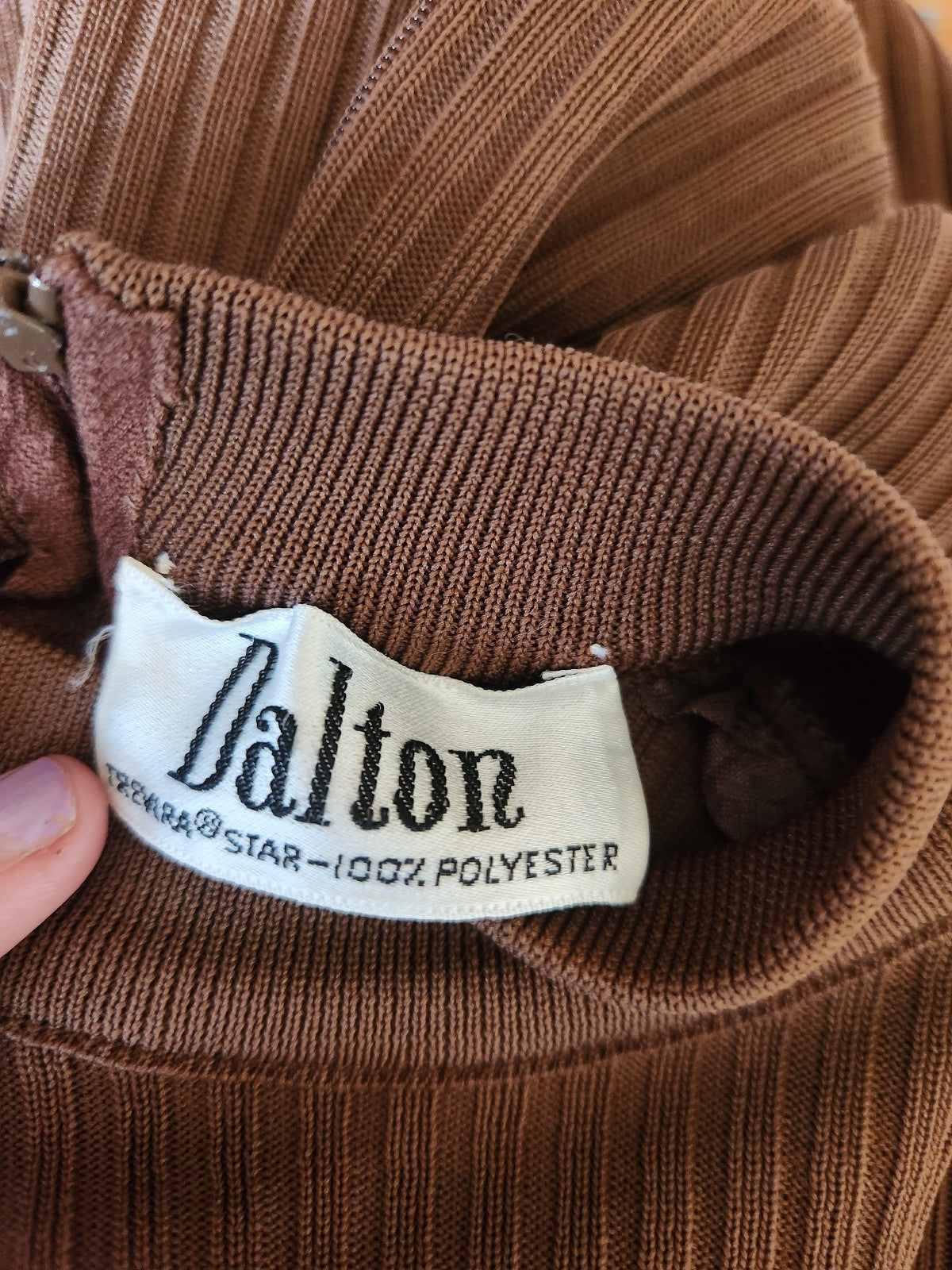 70s Brown Sleeveless Ribbed Mock Turtleneck Shirt