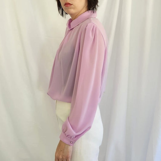 80s Sheer Purple High Neck Blouse