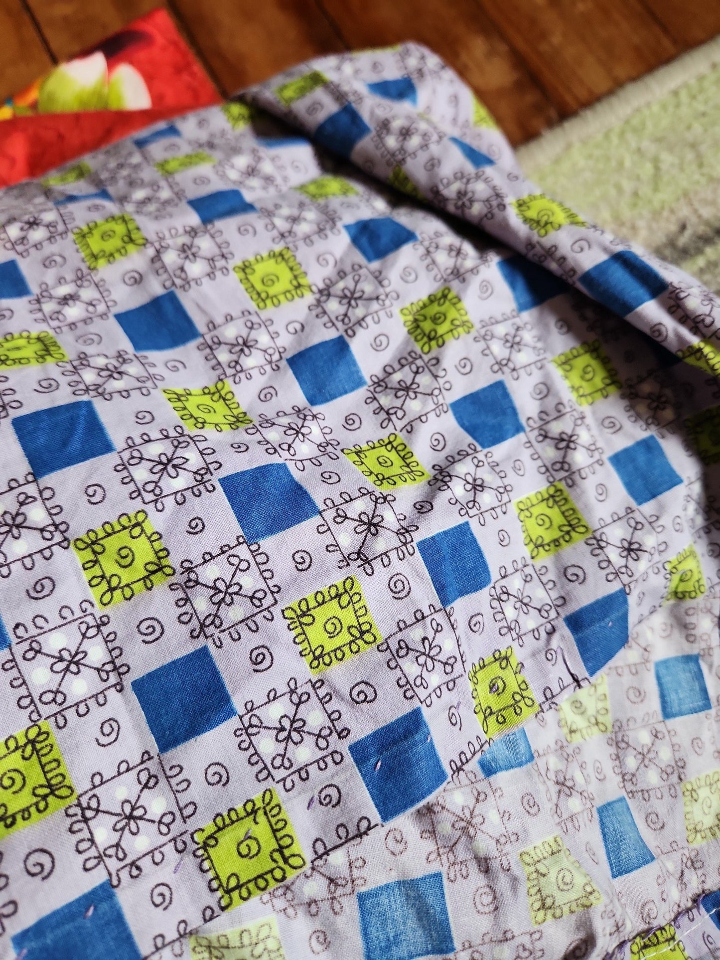 70s Purple, Blue, and Green Homemade Wrap Dress