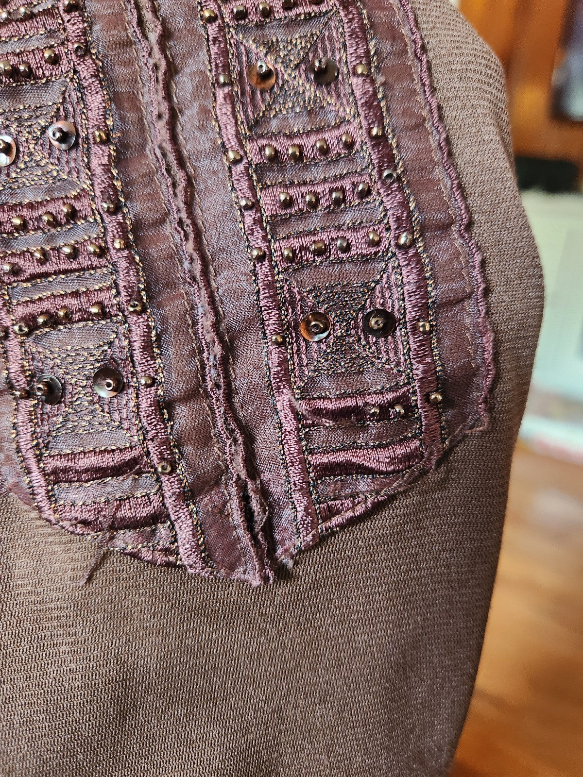 Y2K Sheer Brown Beaded Top