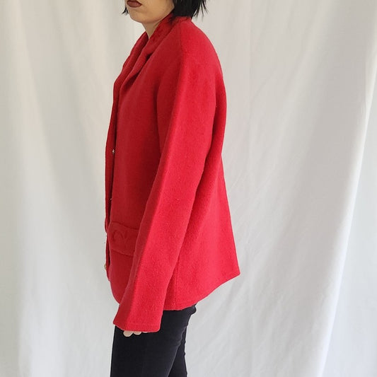 90s Red Wool Cardigan