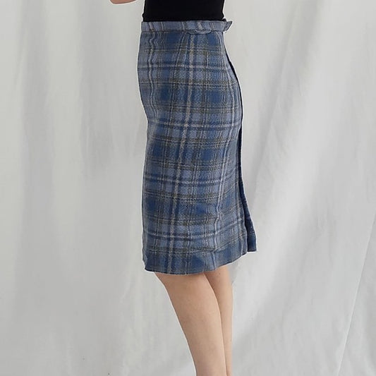 60s Blue Plaid Pencil Skirt