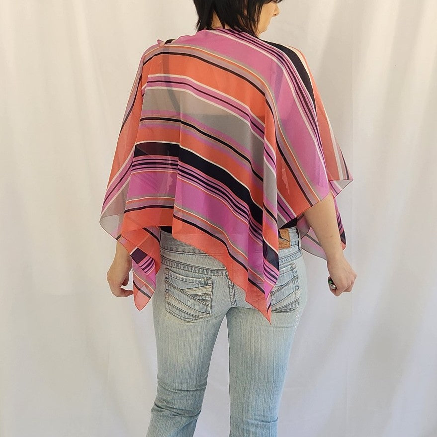 Purple, Coral, and Black Sheer Poncho