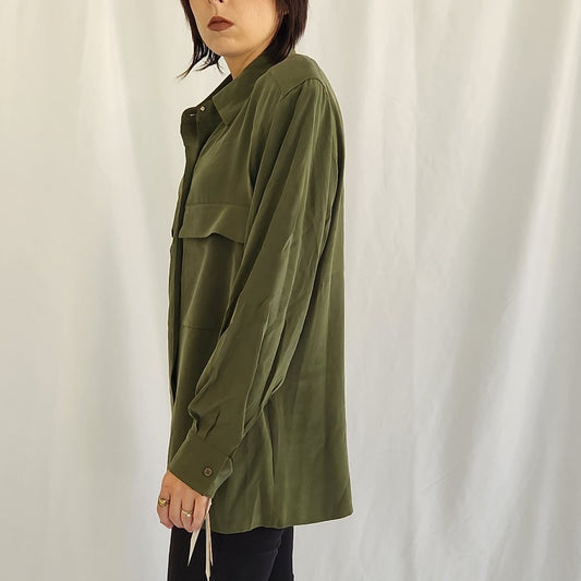 90s Deadstock Green Silk Blouse