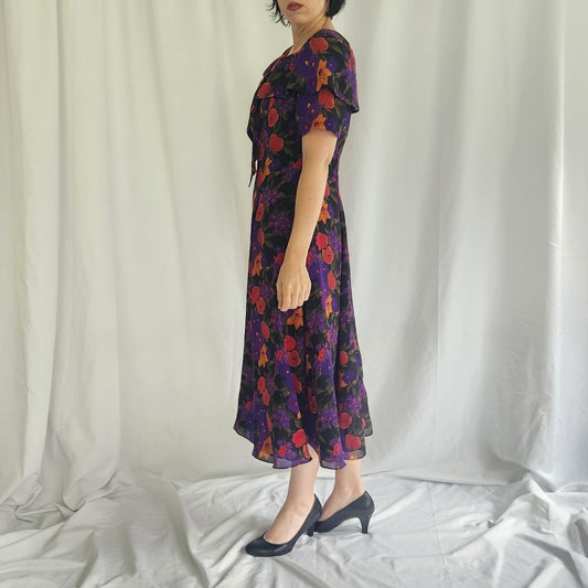90s Liz Claiborne Purple, Red, and Orange Floral Dress