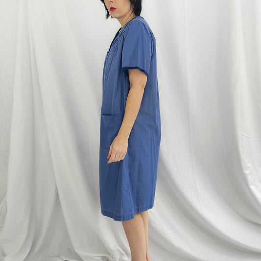 80s Blue Snap Front House Dress