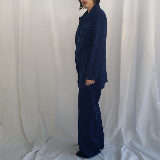 70s Blue Polyester Pants and Shirt Set
