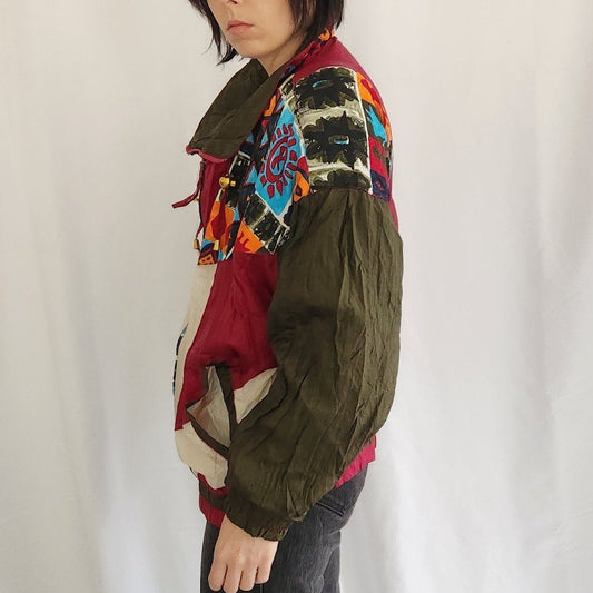 80s/90s Red, White, and Brown Windbreaker
