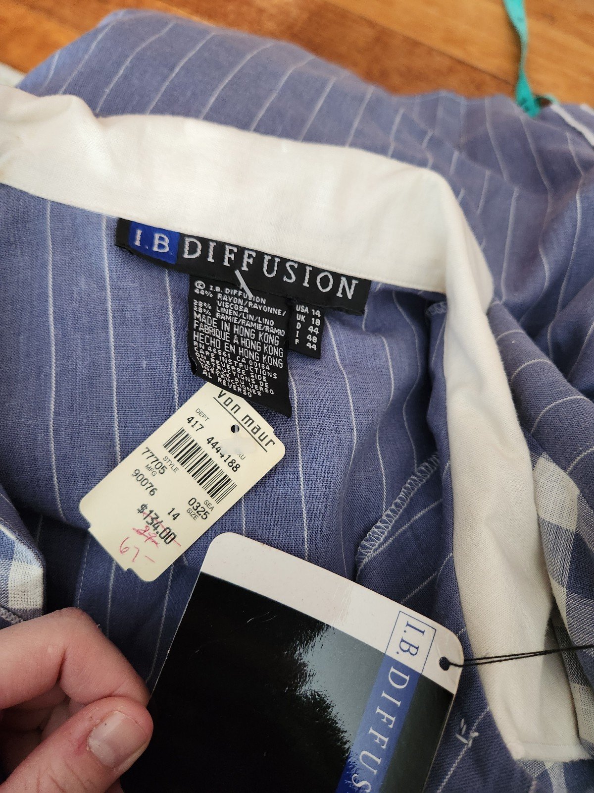 90s Deadstock Purple and White Plaid and Stripes Button Down