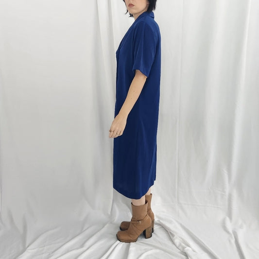 70s/80s Blue Double Breasted Day Dress