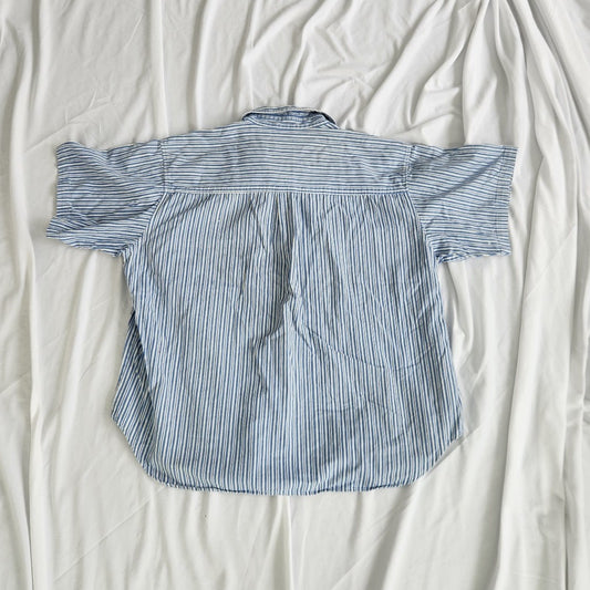 90s 100% Cotton Blue and White Striped Short Sleeve Button Down Shirt
