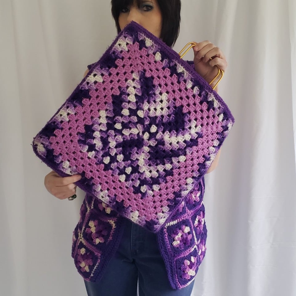 Vintage Purple Hand Made Granny Square Vest and Matching Purse