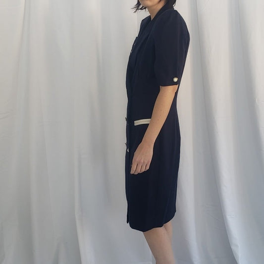 90s Blue Double Breasted Dress