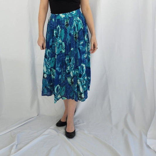 90s Blue Rayon Midi Skirt
